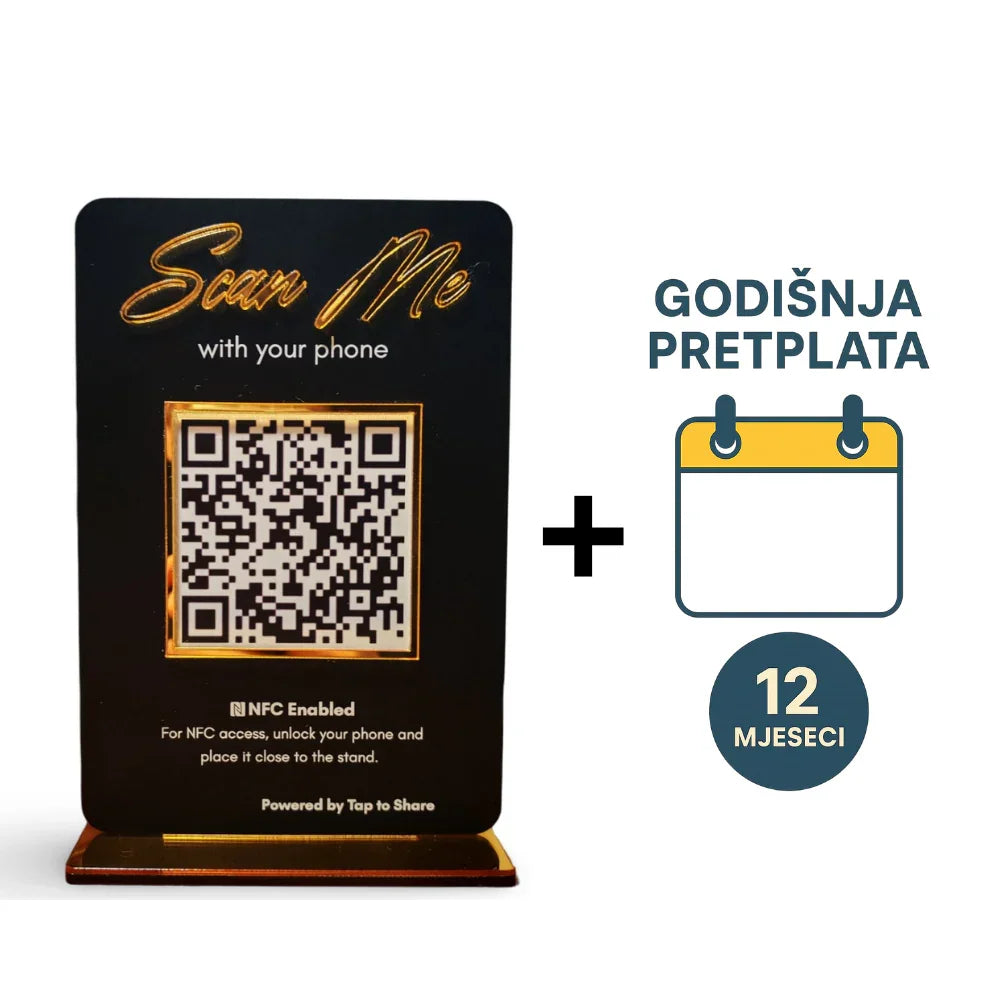 Tap to Share - Digitalni Info Stalak + Godišnja Pretplata
